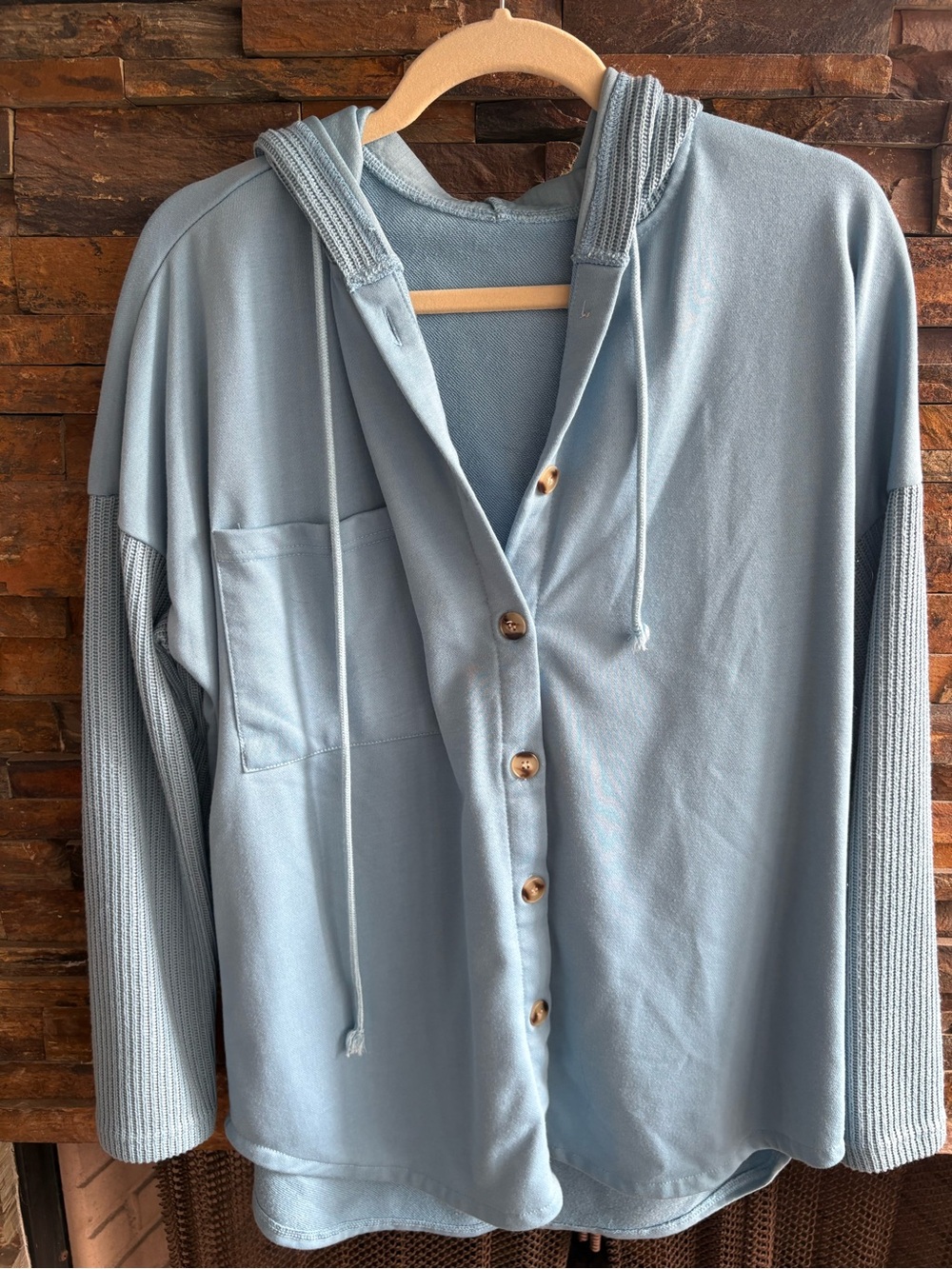 Light Blue Hooded Button-Front Men’s Sweater